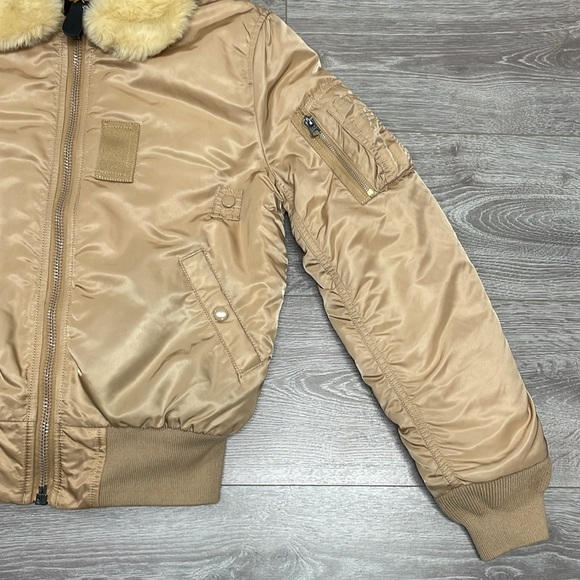 Alpha Industries B-15 Bomber Jacket Gold Nylon Removable Faux Fur Collar XS - Picture 5 of 16
